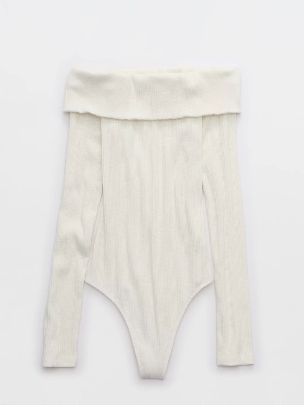 NWT Aerie Long Sleeve Off The Shoulder Bodysuit Size XL Ivory Cozy Minimalist - Picture 4 of 13
